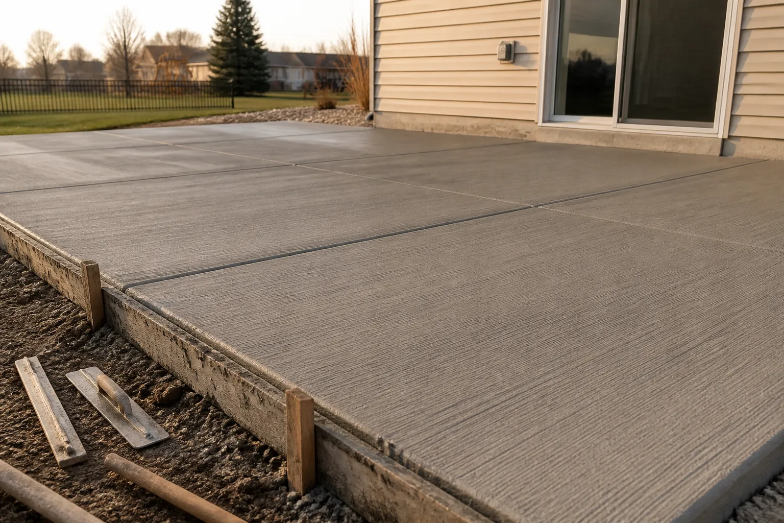 Finished concrete patio job site