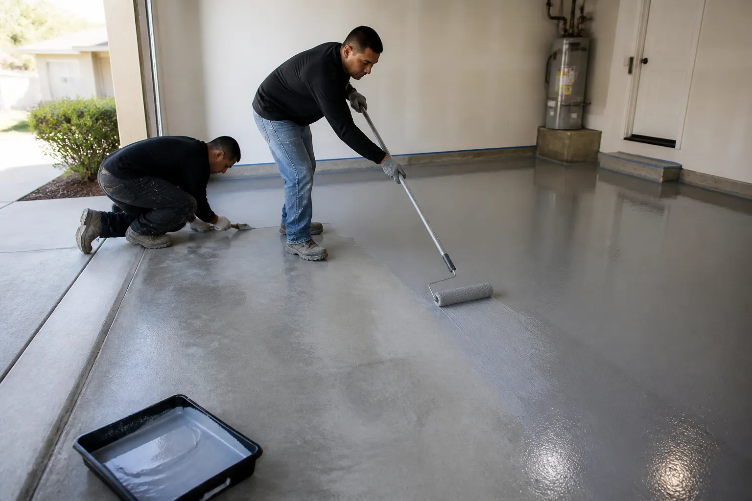 Garage floor coating job site