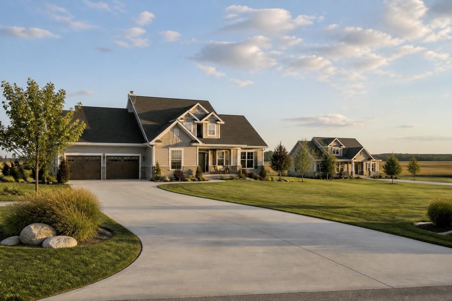 Spacious homesites with clean concrete approaches